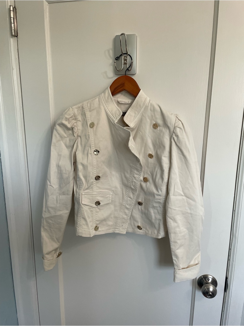 Mint Velvet Cream Cotton Military Jacket NWT XS Gold Coin Buttons
